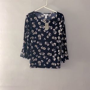 Carmen Bell Sleeve Dark Navy Blouse NWT Size Medium